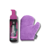 Front view of Bahama Body Tanning Mousse bottle with tropical label