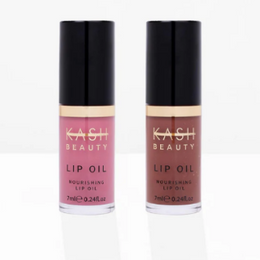 Two lip oil bottles from Kash Beauty on a white background