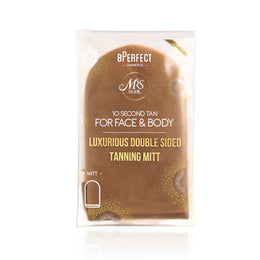 B'Perfect Cosmetics luxurious double-sided tanning mitt packaging on a white background