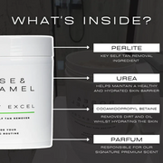 Product container with labeled ingredients on a dark background