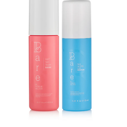 Two bottles, one red and one blue, with 'bare' branding on a white background.