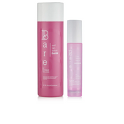 Two pink bottles with white caps on a white background