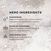 Text overlay of skincare ingredient benefits on a textured background