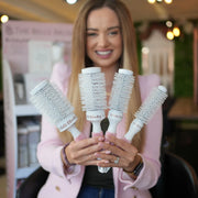 The Belle Blowdry Extra Large 53mm round brush standing upright on white background