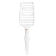 White paddle hair brush with rose gold accents on a white background