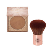 Bellamianta bronzer and brush set on a white background