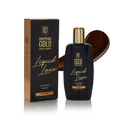 SOSU Dripping Gold Luxury Tanning Liquid Luxe bottle and packaging on a white background