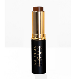 Makeup stick with gold cap and black body on a white background