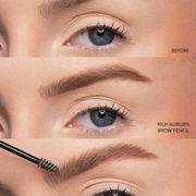 Before and after comparison of a woman's eye with Rich Auburn Brow Pencil application.