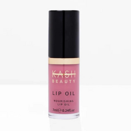Lip oil bottle with 'KASH BEAUTY' branding on a white background