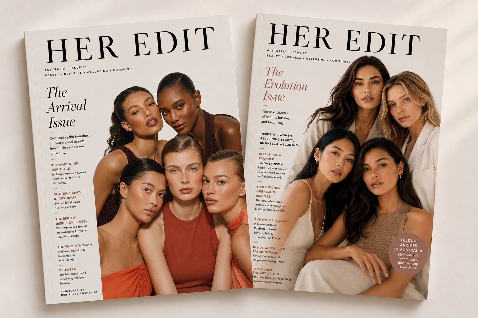 HER Edit Australia covers: The Arrival Issue and The Evolution Issue